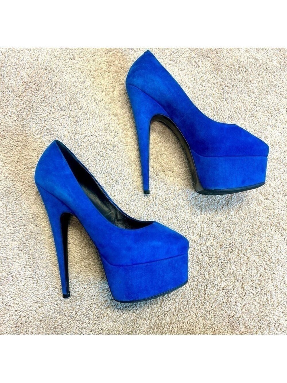 Giuseppe Zanotti blue suede Debra platform stiletto high heels Sz 39 - Picture 4 of 13